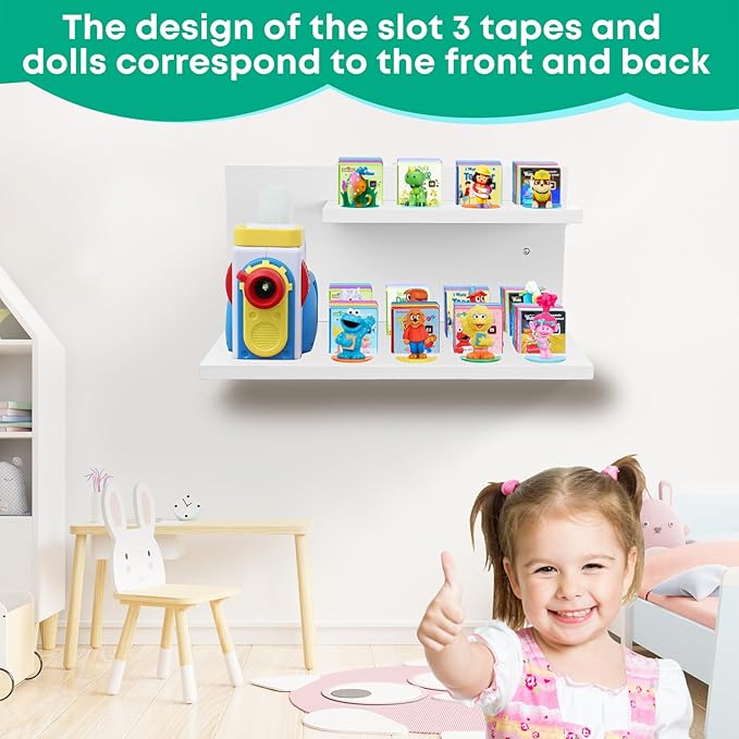 PHOENANCEE Floating Shelves for Little Tikes Story Dream Machine,Wall Shelf for Little Tikes Projector Books Audio Play Character Storage Tray Organizer for Toddlers and Kids Girls Boys,Pine(White)