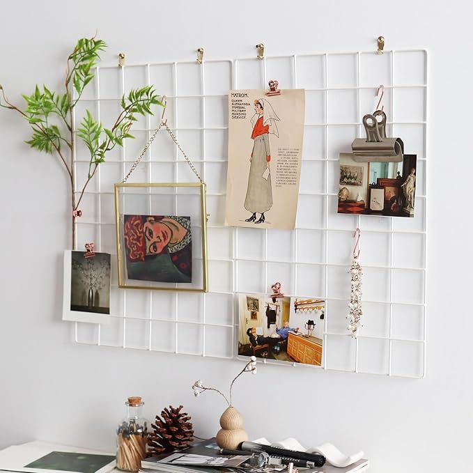 Metal Mesh Wall Grid Panel for Photo Display,Message Board,Size: 17.5" x 11.8",Pack of 2 (White)