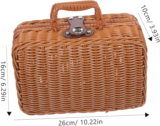 Handwoven Rattan Storage Box Large Decorative Box Lid for Makeup Decorative Shelves
