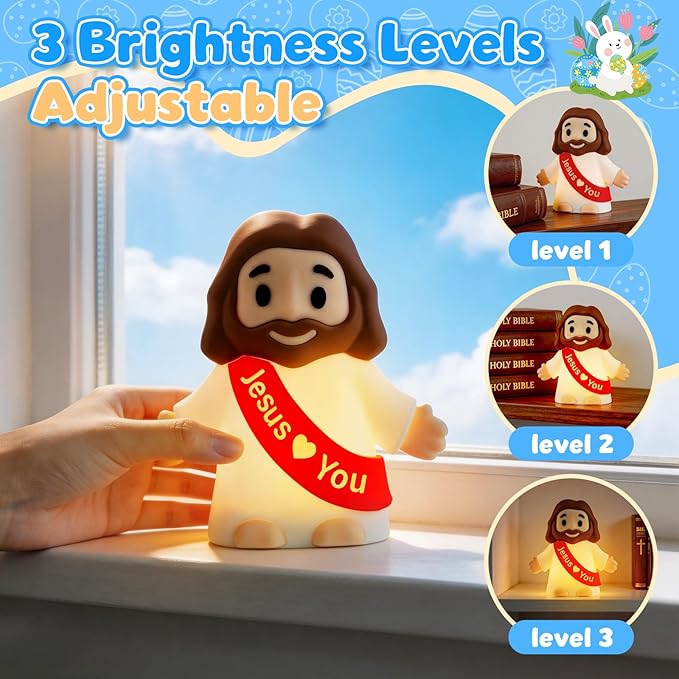 Jesus Night Light, Jesus Love You Night Light for Kids, 3-Speed Adjustable Silicone Touch Control Nightlight, Table Lamp for Bedroom, Desktop, Jesus Decor, Easter Decorations, Baptism Presents