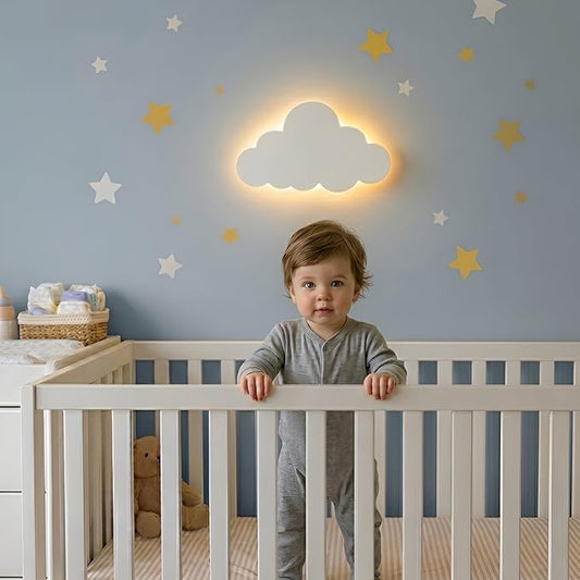 KALEOLI Cloud Wall Light for Nursery (Pack of 1) - Crib & Baby Room Decor Nigth Light – Dimmable & Rechargeable Kids Wall Lamp for Bedtime Routines - 68Pcs Star Wall Decals Included