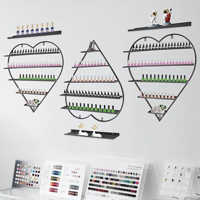 DYRABREST 5 Tier Metal Nail Polish Storage Rack - 6 Piece Organizer for Makeup, Jewelry Display - Wall Shelf for Salon, Holds 192 Bottles