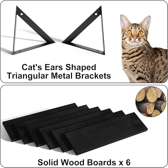 SRIWATANA Floating Shelves for Wall Decor, Wood Wall Shelves for Bathroom, Bedroom, Kitchen, Living Room, Set of 6 (Weathered Black)