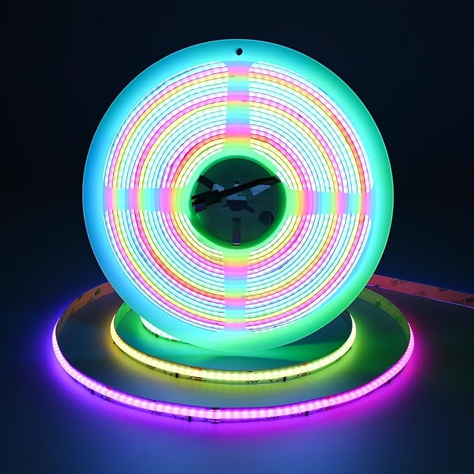 JOYLIT RGBWIC COB LED Strip Lights 32.8FT/10M 24V, RGB + 6000K Cool White WS2811 IC Color Chasing LED Light Strip, 784LEDs/M High Density Continuous SPI Addressable Indoor Tape Lights(Light Only)