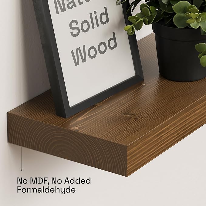 BAOBAB WORKSHOP Wood Floating Shelves for Wall 20 Inch, Solid Real Wooden Bathroom Shelf, Heavy Duty Wall Shelf Mounted 20 in Kitchen Rustic Farmhouse, Walnut Floating Shelves, 20W × 6.7D, Set of 2