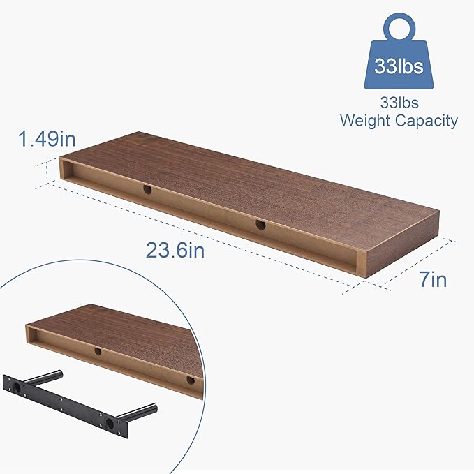 Floating Shelves for Wall, Bathroom Shelves Over Toilet, Wall Shelves & Book Shelf for Room, Hanging Shelf, Modern Wooden Mounted Floating Shelves, 24x7x1.5 in (Walnut-Like, Set of 3)