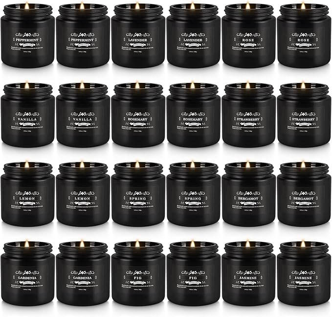 YOROXRG Scented Candles Gifts Set 24 Pack Soy Wax Travel Tin Jar Candles for Home 3.05 OZ for Mom for Christmas, Birthday, Thanksgiving, Mother's Day(Black)