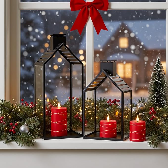Raycare Flameless Candles with Remote Timer, Flickering Battery Operated LED Pillar Fake Candle with String Lights for Home Decor, Christmas, Wedding and Gift, Red, Set of 3