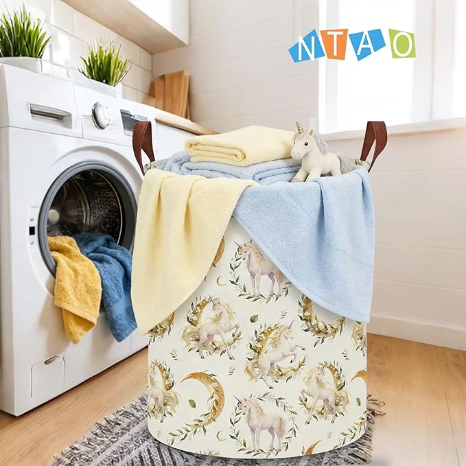 NTAOHAMPER Laundry Hamper,Laundry Basket,Baby Nursery Hamper,Waterproof Storage Bin,Clothes Organizer Basket,Room Decor(Moonlight Unicorn