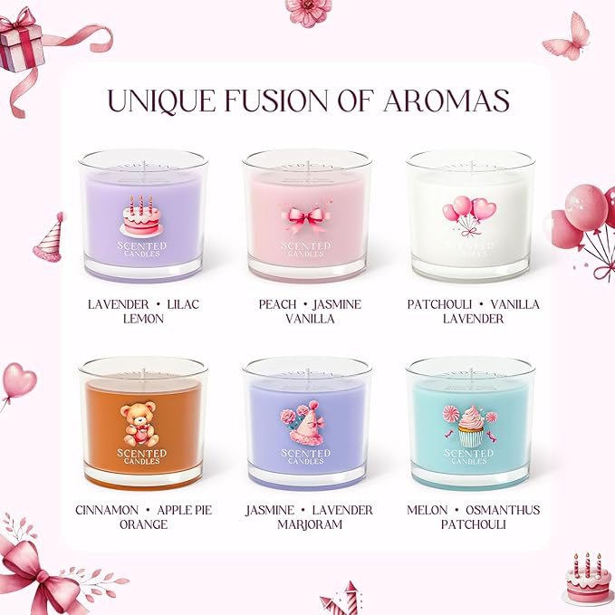 CHILLFLAME 18th Birthday Gifts for Girls, Birthday Candle Gift Set for Her, 6 Scented Votive Candles, Candles Gifts for Women/Men (6 Color, 14 oz)