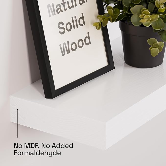 BAOBAB WORKSHOP Wood Floating Shelves for Wall 20 Inch, Solid Real Wooden Bathroom Shelf White Thick, Heavy Duty Wall Shelf Mounted 20 Kitchen Bedroom Rustic, White Finish, 20W × 6.7D, Set of 2