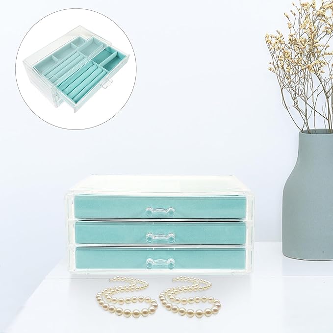 MAGICLULU Large Acrylic 3-drawer Jewelry Storage Box Makeup Organizer Necklace and Earring Holder Portable Trinket Case for Home and Travel