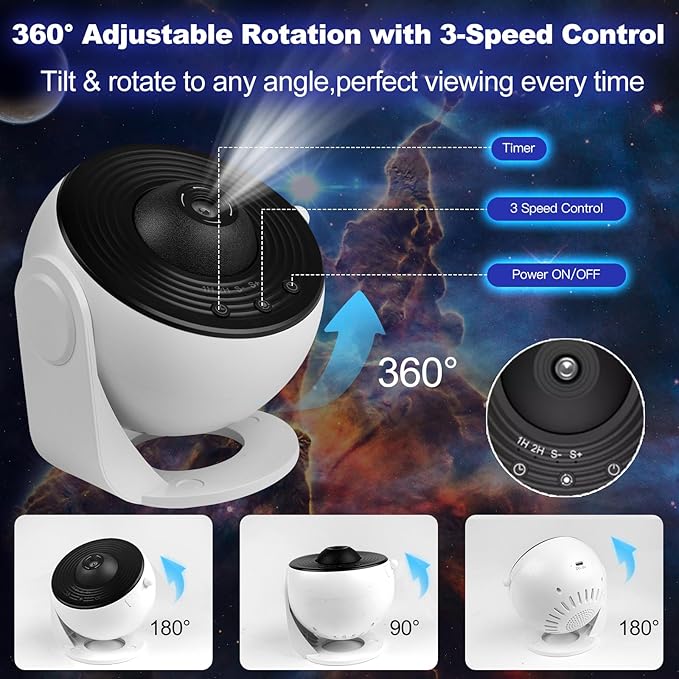 Star Projector Galaxy Light, 13 Film Discs Planetarium Galaxy Projectors for Bedroom,360°Rotating Space Night Light Projector with Timer, HD Ceiling Starry Lighting for Kids' Rooms