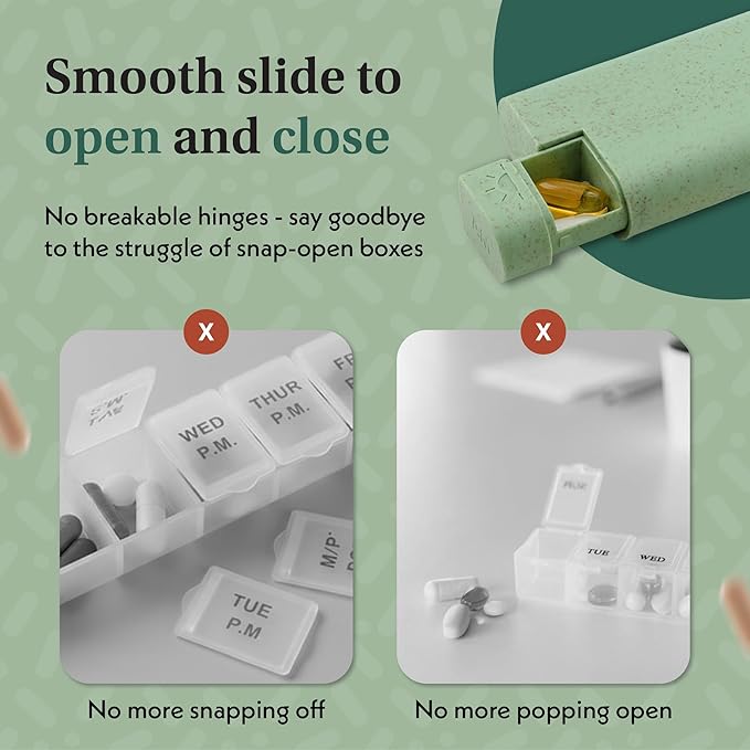 Pillar AM/PM Pill Box Organizer Two Times a Day | Aesthetic 7 Day Tablet Organizer 2 Times A Day | Beautiful Weekly Pill Box for Day and Night Medication (Slate Grey)