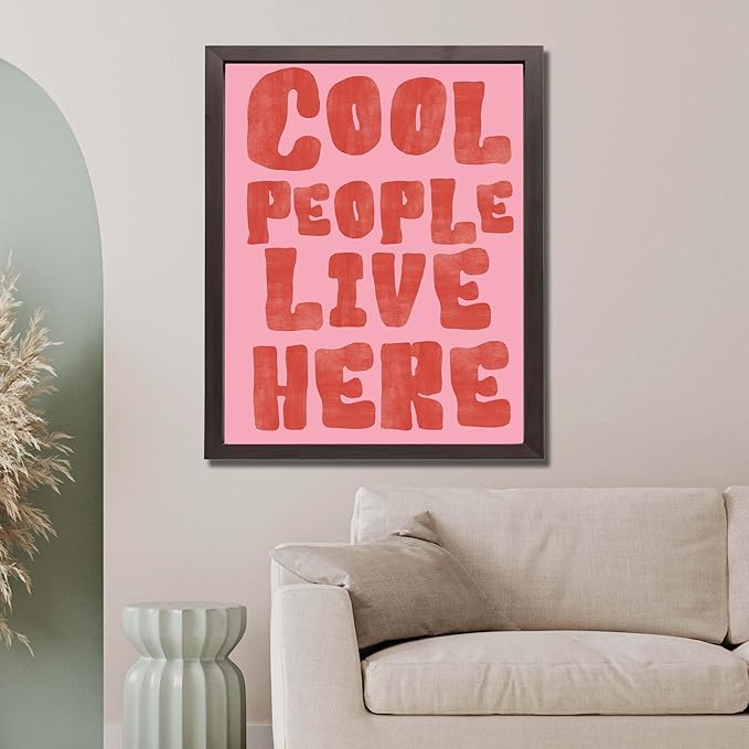 InkFlow Posters Cool People Live Here Poster - Fun and modern wall art, playful quote print for entryway, dorm, apartment, or creative home decor - 16x20 Unframed Canvas Print