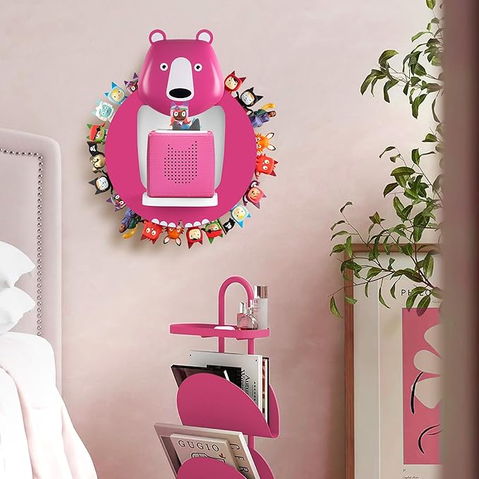 TonieBox Storage,Tonies Storage Shelf,Creative Bear Design Children's Magnetic Tonies Shelf,30-40pcs Tonies Figures Floating Shelf for Tonies Figures Display (Rose red).
