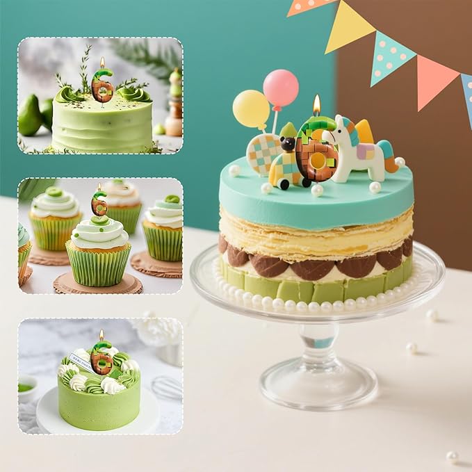 Pixel Miner Number Candle for Birthday Cake - 2.7 Inch Video Game Themed Party Decoration, Dynamite Style Cake Topper for Boys Girls Kids Anniversary Supplies(Retro Art, 6)