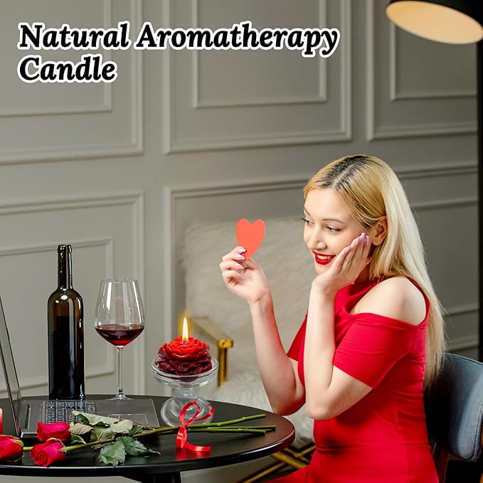 Burgundy Peony Flower Shape Candles for Women Friends Colleague Classmates Gift, 3 Inch Pastel Aesthetic Scented Candle