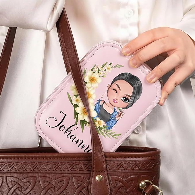 WANDERPRINT Personalized Floral Makeup Box with LED Mirror – Custom Name Birth Month Flower Jewelry Organizer, Travel Cosmetic Case Gift for Women & Girls on Christmas Birthday (Birth Month Girl 3)