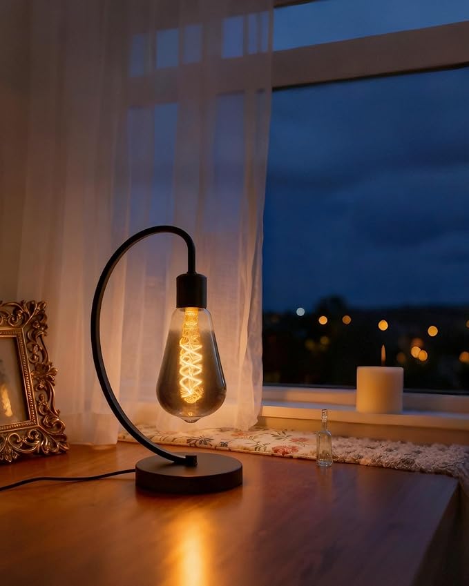E26 ST64 LED Edison Bulbs 60 Watt Equivalent, 6W Dimmable Vintage Decorative Lights, 3000K Warm White Smoky Grey Glass Spiral Filaments Design, 4 Pack