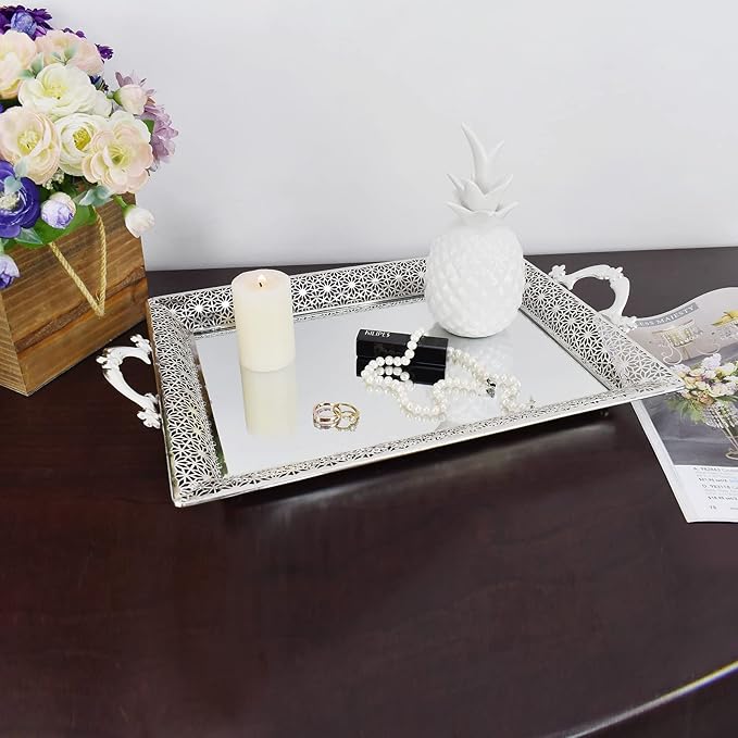Decorative Glass Mirrored Tray Home Decor Vanity Tray for Dresser Make Up Jewelry Organizer Gold Perfume Tray Rectangle
