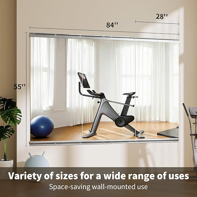 VooBang Home Gym Mirror - 3 PCS 28×55 inches, Large Frameless Wall Mounted Full Length Body Mirror for Dancing Studio, Exercise, Fineness, Yoga, Tempered Glass