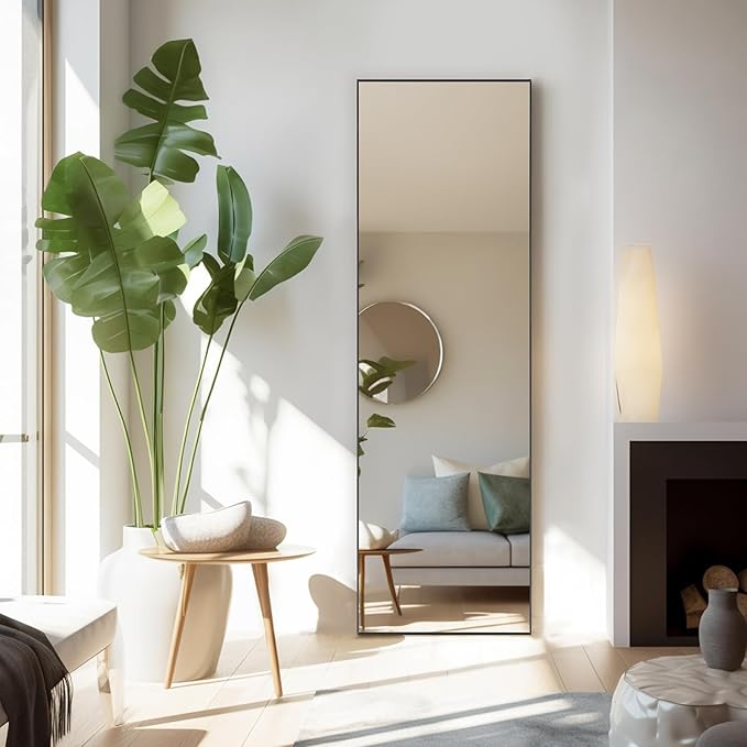Mirror Full Length, Upgraded Body Wall Mirrors with Shatter-Proof Glass, Floor Standing, Hanging or Leaning, Tall Mirror with Stand Aluminum Alloy Frame for Bedroom