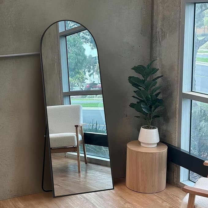SUNQUEEN 59"x16" Floor Mirror Full Length, Arched Full Length Mirror with Stand, Full Body Mirrors for Bedroom Living Room or Cloakroom Black