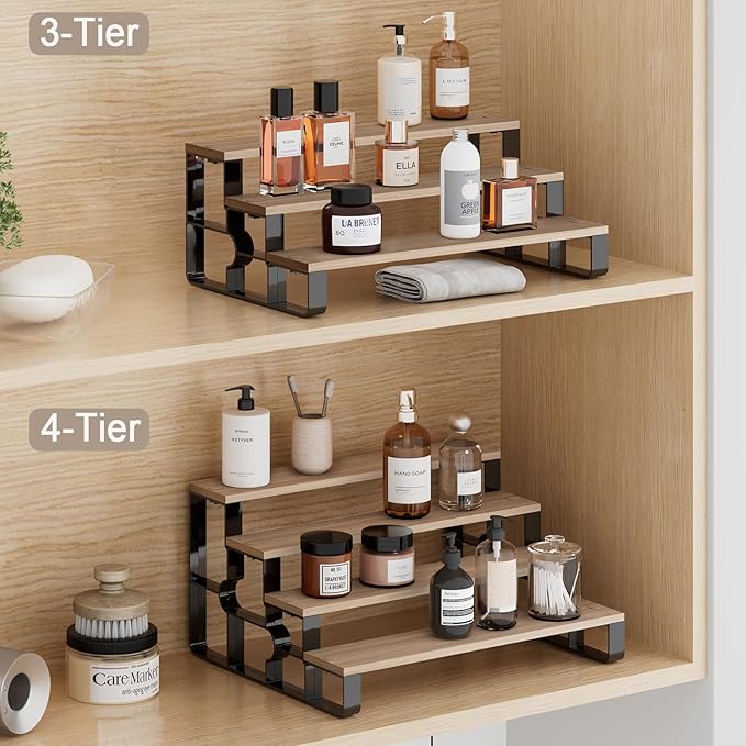 3 Tier Cologne Organizer for Men,Perfume Stand for Dresser,Makeup Organizer for Vanity,Display Riser Stand,Wooden Bathroom Countertop Stand for Bedroom,Dressing(Walnut,Width=11.2")