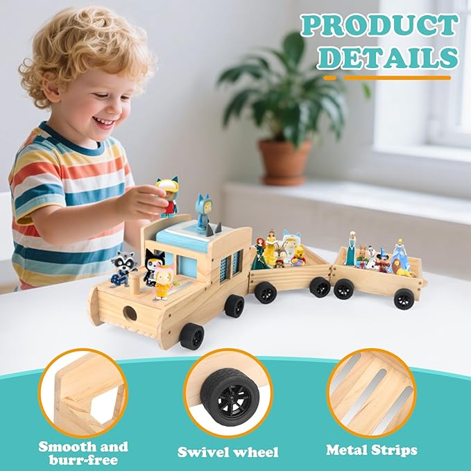 Train for Tonies Box 1/2 Organizer Storage Shelf, Wooden Bus Magnetic Storage Holder for Toniebox Player Tonies Figures Characters for Children, Display Collection 20~30 Tonie Box Characters