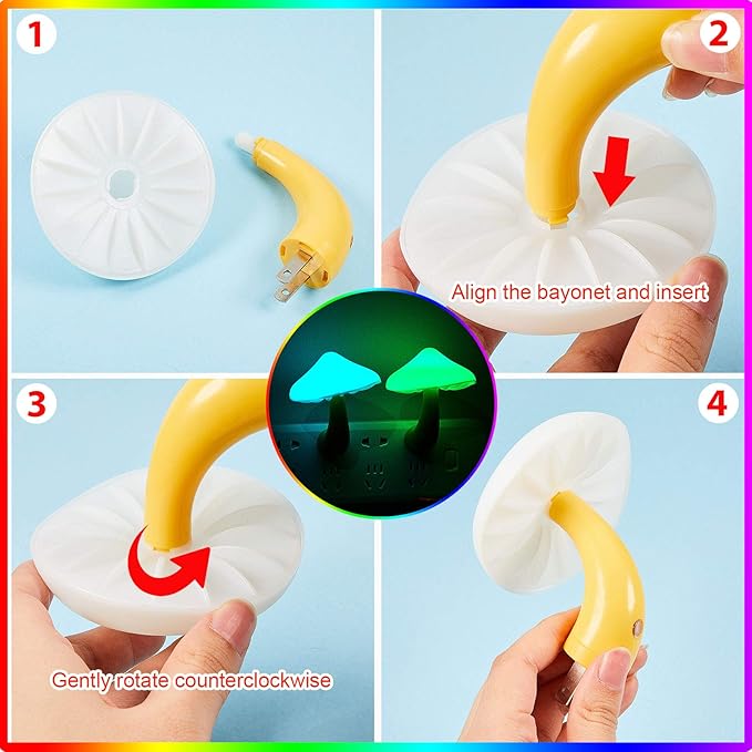 Mudder 6 Pack Mushroom Night Light LED Night Light Plug in Lamp 7 Color Changing Magic Cute Shaped Lamp Wall Decor for Adults Bathroom Home(Water Plants, Lotus Leaves, Mushroom)