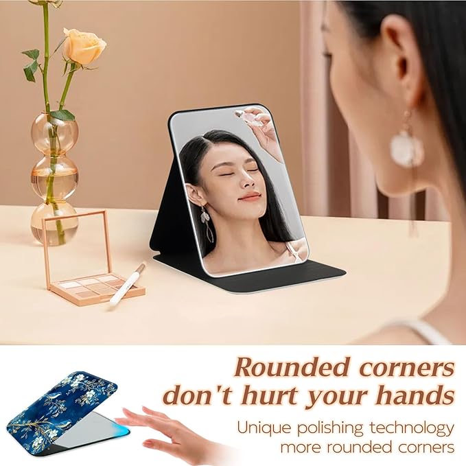 Travel Jewelry Case with Compact Mirror, Vintage Blue Birds Flowers Exquisite PU Leather Jewelry Boxes for Women, Best Gifts for People Who Travel - Dainty Jewelry Organizer