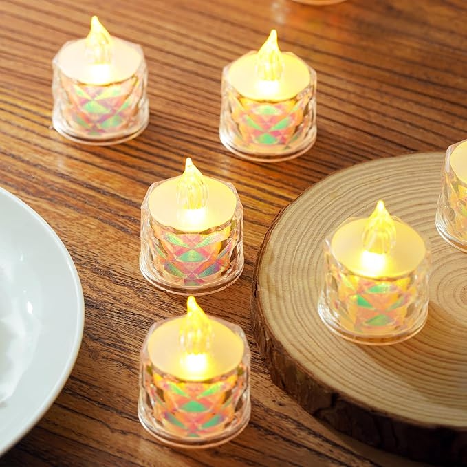 24 Pack Battery Operated LED Tea Light Candles Flameless Safe Simulated Fire Halloween/Christmas Party Decoration Wedding Table Lights Desktop Mood Lights
