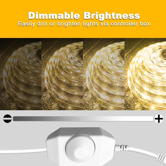 VOLIVO Warm White LED Strip, 16.4ft Dimmable LED Strip 3000K Soft Warm White, Strong Adhesive, Flexible Tape Light for Kitchen Cabinets, Bedroom