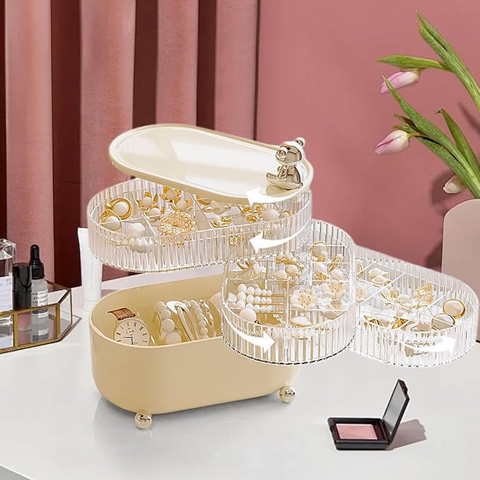 Jewelry Box, 4-Layer Rotation Jewelry Organizer, Acrylic Storage Boxes for Rings, Bracelets, Necklaces, Lipsticks, Make up Organizer for Vanity Top, Gifts for Women