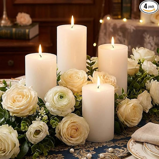 4 Pcs White Orange Vanilla Scented Pillar Candles, 60H Long-Lasting Burn,2.8x4in,Non-Toxic Smokeless,Warm Cozy Aromatherapy for Home Ambience/Relaxation,Ideal Gift for Birthday/Valentine's Day