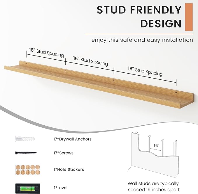 FLYJOE Floating Picture Ledge Shelves for Wall Set of 4, 56 Inch Wall Shelves with Lip Long Large Nursery Book Shelf for Toys Storage Kids Bookshelf Wall Mounted Living Room Bedroom Decor Frames