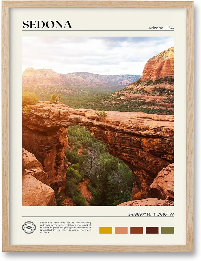 HesenDot Natural OAK Wood Framed Arizona Wall Art,12x16in Sedona's Red Rock Formations Quality Canvas Wall Print,Classic Urban Landmark Wall Decor for Living Room,Bedroom,Office Gallery Set of 1