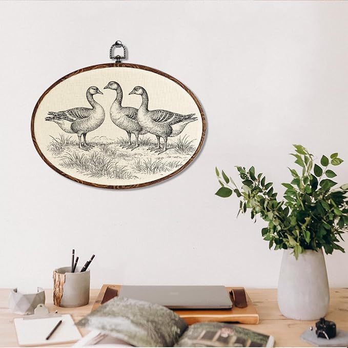 Retro Duck Oval Framed Wall Art,Vintage Antique Duck Canvas Art Paintings Wall Decor, Rustic Cottagecore Nature Hanging Decor Artwork for Home Kitchen Bathroom Bedroom Living Room Farmhouse 12X8.3