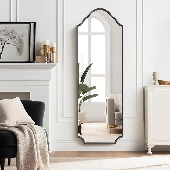WallBeyond Arched Full Length Mirror Wall Mounted, 65"x22" Black Metal Frame Full Body Mirror for Bedroom, Living Room, Hanging or Leaning Against Wall Full Size
