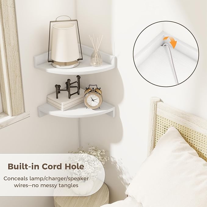 Corner Shelves 3-Pack for Bathroom & Kitchen, Space-Saving Floating Corner Wall Shelf with Easy Installation- White