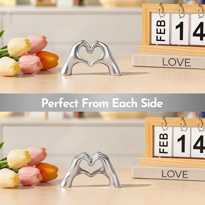 Gold Decor Living Room – Mini Small Heart Hands Sculpture – Shelf Decor Aesthetic – Cute Home Accent Table & Shelves – Love Statue - Gifts Girlfriend, Wife, Women, Teen Girls, Valentine (Silver, Mini)