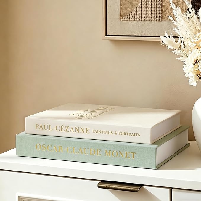 Aesthetic Decorative Books - Fake Books Storage Box for Decoration - Set of 2 Linen Coffee Table Decor - Photo Storage Keepsake Box for Room Bookshelf Decor, Sage