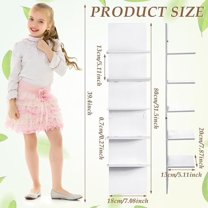 Yuntau 2 Pieces 5 Tier Wall Shelves for Bedroom 31.4 Inches Split Assembly Type Mount Vertical Wall Shelf Column Lack Hanging Floating Shelf for Storage Organizer Design Home Living Room(White)