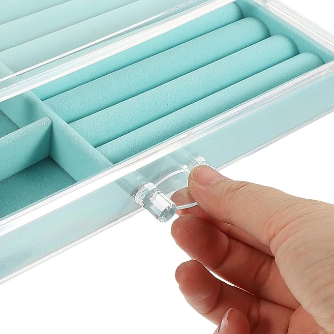 Beaupretty 3-drawer Blue Acrylic Jewelry Organizer Box Multi-layer Makeup Storage Case with Earring and Ring Compartments for Women’s Travel and Home Use