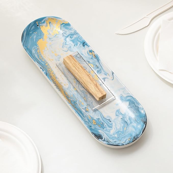 CEREMONY Palo Santo Holder -Mini Ceramic Incense Holder for Palo Santo and Sticks - White Sage Holder for Meditation Decor (Incense Tray-Gilded)