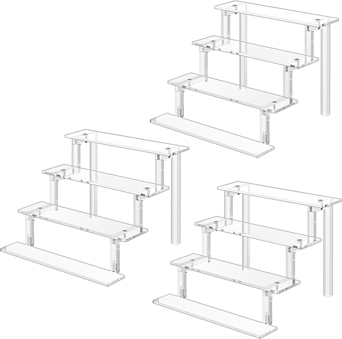 WINKINE Clear Perfume Organizer, Acrylic Risers for Display Compatible with Funko Amiibo POP Figures, 4 Tier Cupcake Stand for Dresser, Cologne Organizer for Men, Shelf Stand Risers 3 Pack