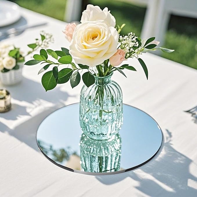 12PCS Round Mirror Plates for Centerpieces, Mirror Trays 12inch Flat Circle Mirrors for Tables Mirror Centerpieces, Circle Mirror Candle Plates for Table Centerpieces Wedding Party Centerpieces