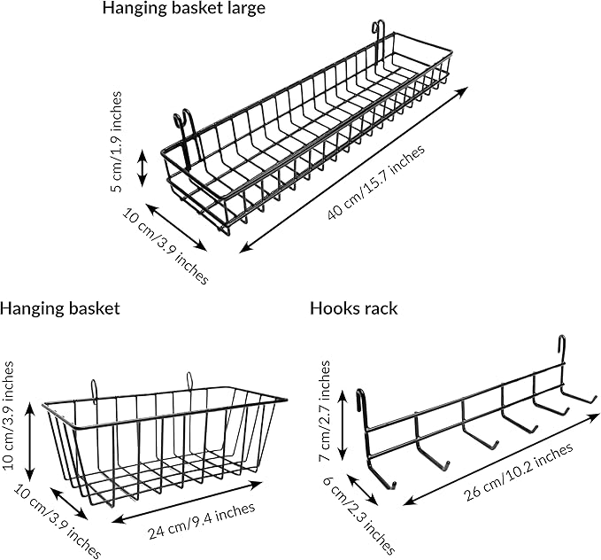 ODOXIA Hanging Baskets & Hooks Rack | Wall Grid Accessories for Wire Wall Grid Panel | Grid Panel Accessories | Wire Wall Baskets & Hanging Hooks