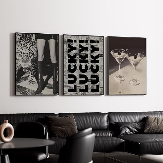 Trendy Leopard Wall Art Fashion Cheetah Lucky Martini Wall Decor Pictures Funky Vintage Preppy Luxury Aesthetic Posters Prints for Girly Bedroom Apartment Dorm Decoration Unframed 12x16in